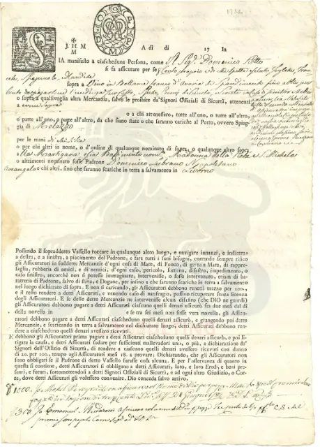 Polizza di Sicurtà Marittima del Porto Franco di Livorno (1782)