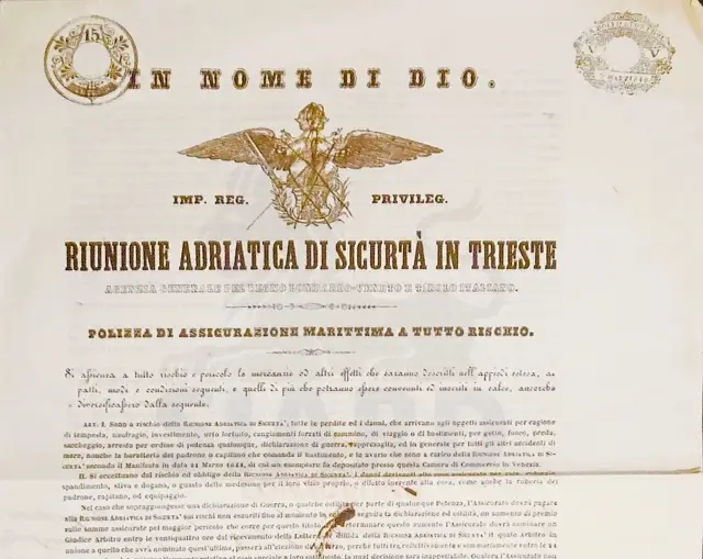 🏛️ Polizza Marittima "Sfregiata" RAS (Venezia, 17 Ottobre 1848)