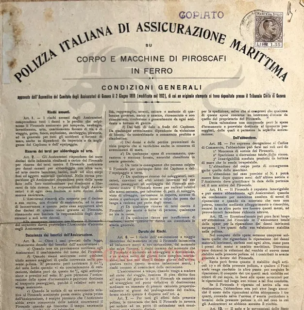 🏛️ Polizza Marittima sul Rimorchiatore "Granaria II" (Genova, 1920)